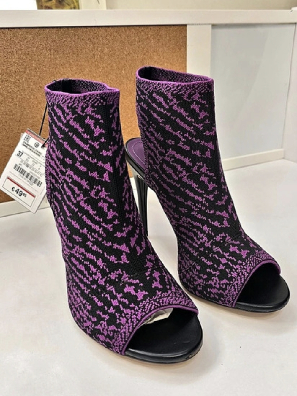 Zara Purple & Black Open Toe Booties NWT